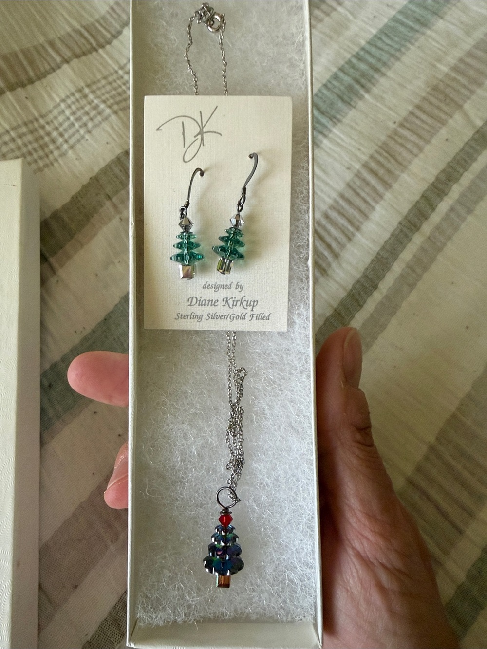Green Crystal Christmas Tree Earrings & Necklace Set